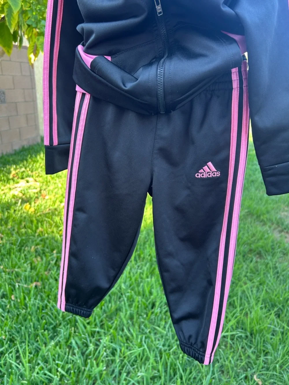 adidas Black and Pink Toddler Zip Track Jacket Set